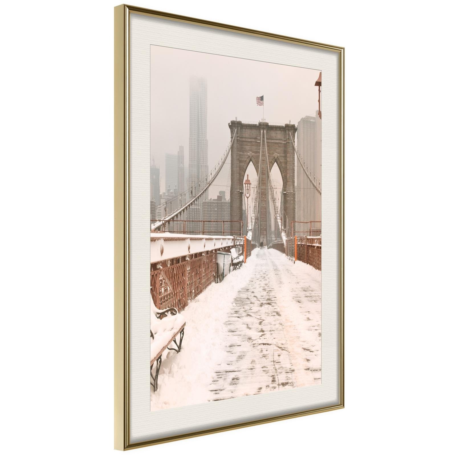 Inramad Poster / Tavla - Winter in New York-Poster Inramad-Artgeist-20x30-Guldram med passepartout-peaceofhome.se