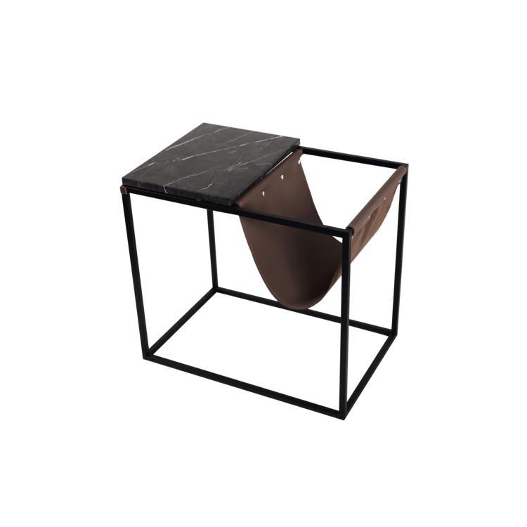 KRALJEVIC NEWSPAPER Sidobord med tidningsfack i skinn - Marmor-Sidobord-Kraljevic Design-peaceofhome.se