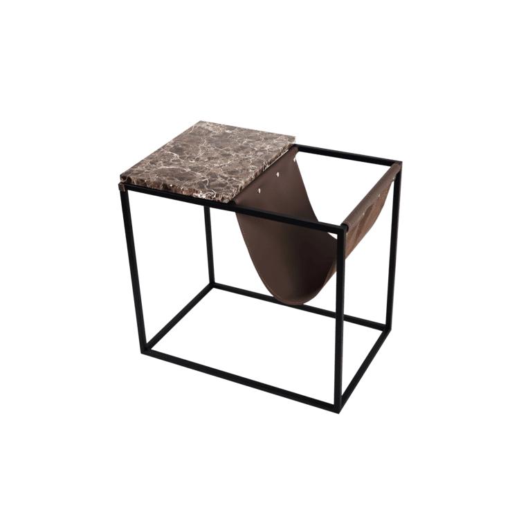 KRALJEVIC NEWSPAPER Sidobord med tidningsfack i skinn - Marmor-Sidobord-Kraljevic Design-peaceofhome.se