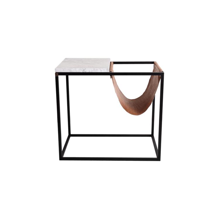 KRALJEVIC NEWSPAPER Sidobord med tidningsfack i skinn - Marmor-Sidobord-Kraljevic Design-peaceofhome.se