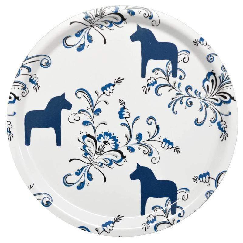 Kurbits Bricka - Rund Bricka 31 cm Ø-Bricka-Arvidssons Textil-Blå-Vit-peaceofhome.se