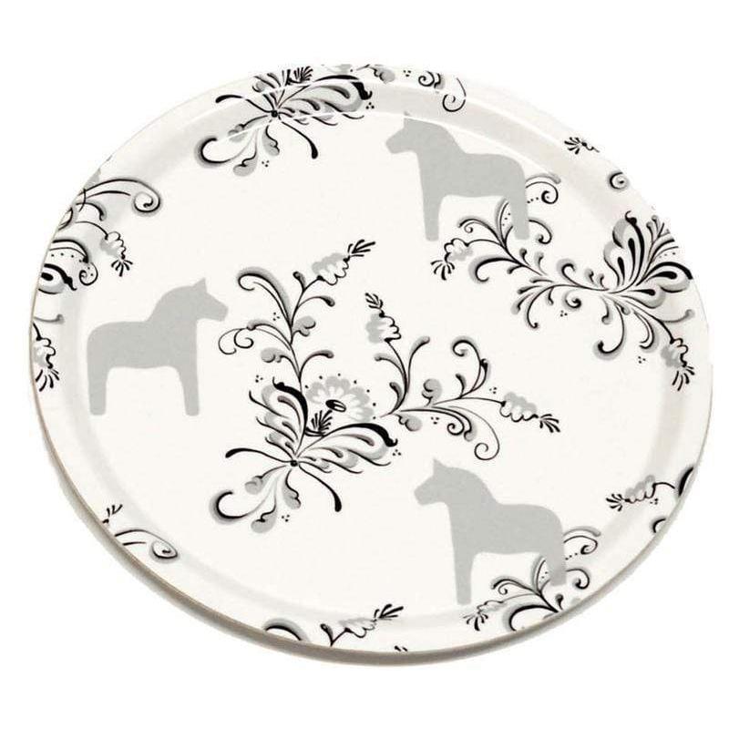 Kurbits Bricka - Rund Bricka 31 cm Ø-Bricka-Arvidssons Textil-Silver-Vit-peaceofhome.se