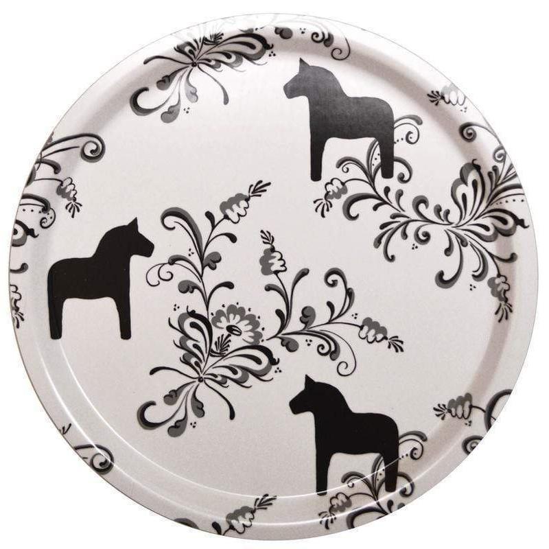 Kurbits Bricka - Rund Bricka 31 cm Ø-Bricka-Arvidssons Textil-Svart-Vit-peaceofhome.se