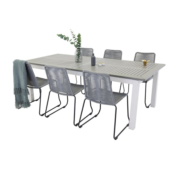 LINDOS ALBANY Matbord 224/324x100 cm + 6 stolar | Utemöbler-Venture Home-peaceofhome.se