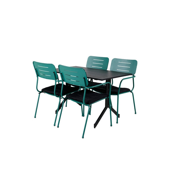 NICKE WAY Matbord 120x70 cm + 4 stolar - Svart/Grön | Utemöbler-Matgrupp Utomhus-Venture Home-peaceofhome.se