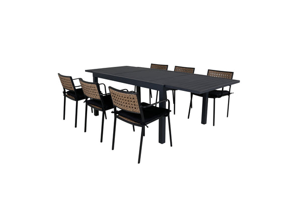 PAOLA MARBELLA Matbord 160/240x100 cm + 6 stolar | Utemöbler-Matgrupp Utomhus-Venture Home-peaceofhome.se