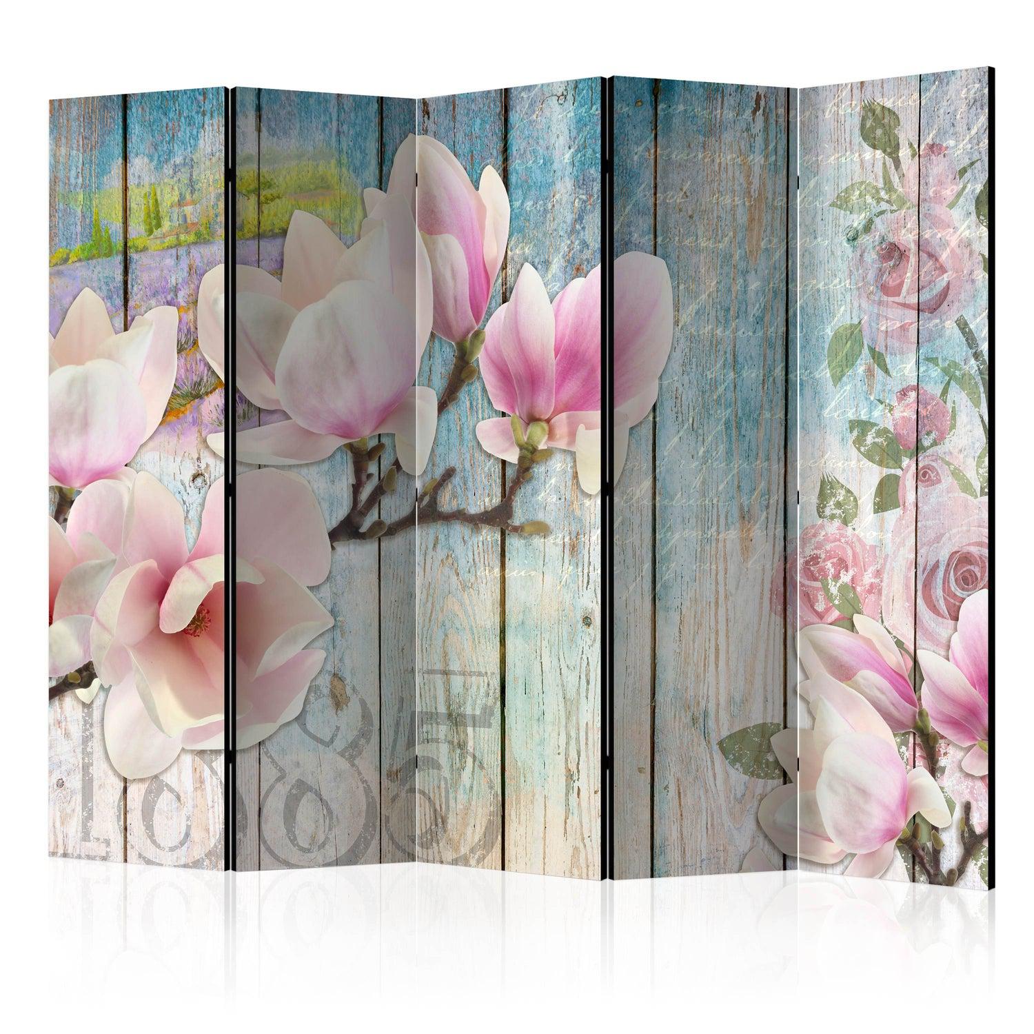 Rumsavdelare / Skärmvägg - Pink Flowers on Wood II-Rumsavdelare-Artgeist-225x172-peaceofhome.se