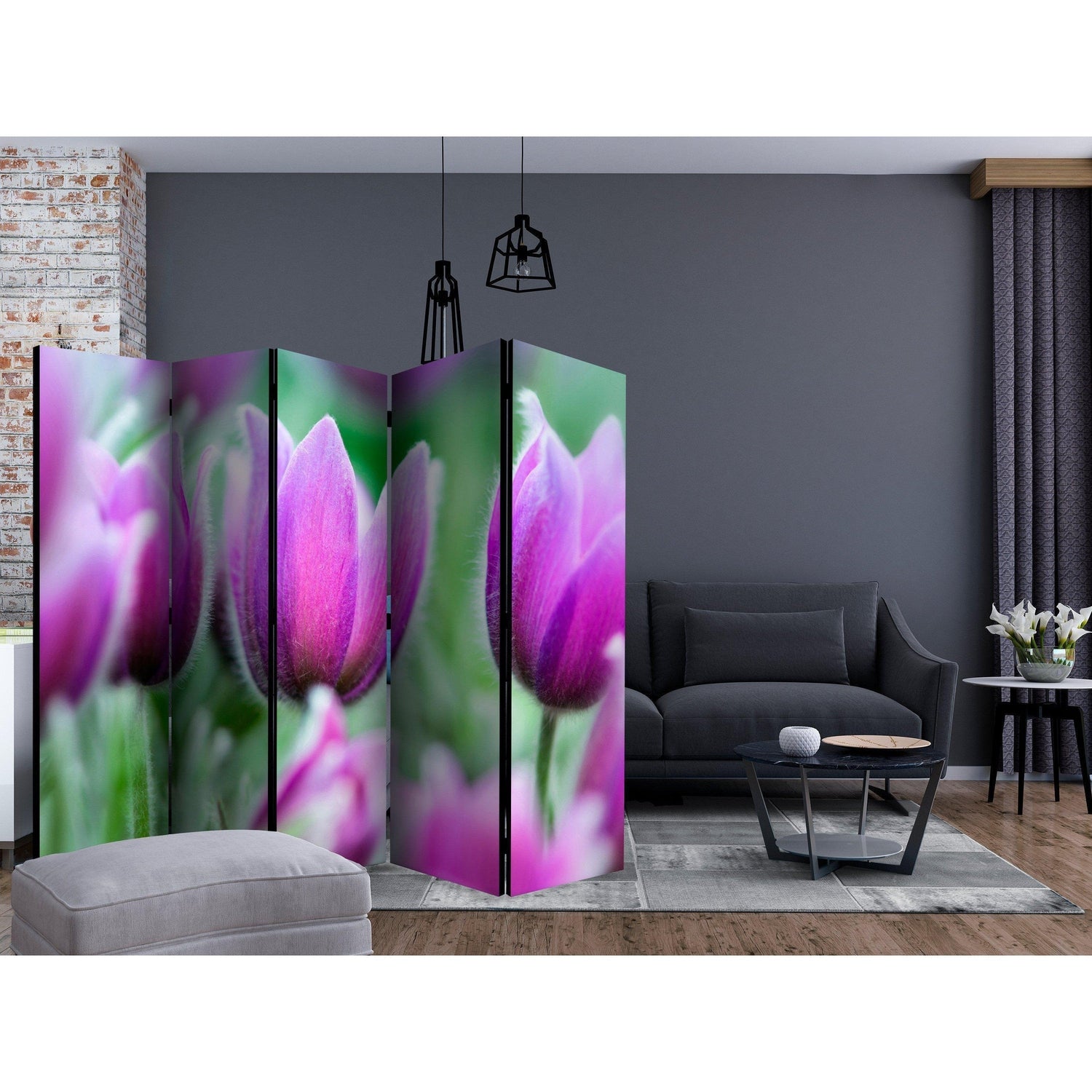Rumsavdelare / Skärmvägg - Purple spring tulips II-Rumsavdelare-Artgeist-225x172-peaceofhome.se