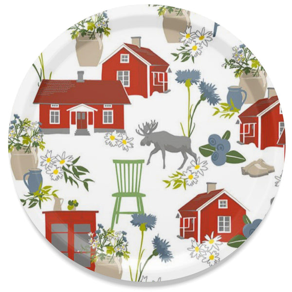 Strövtåg Rund Bricka 31 cm-Bricka-Arvidssons Textil-Vit-peaceofhome.se
