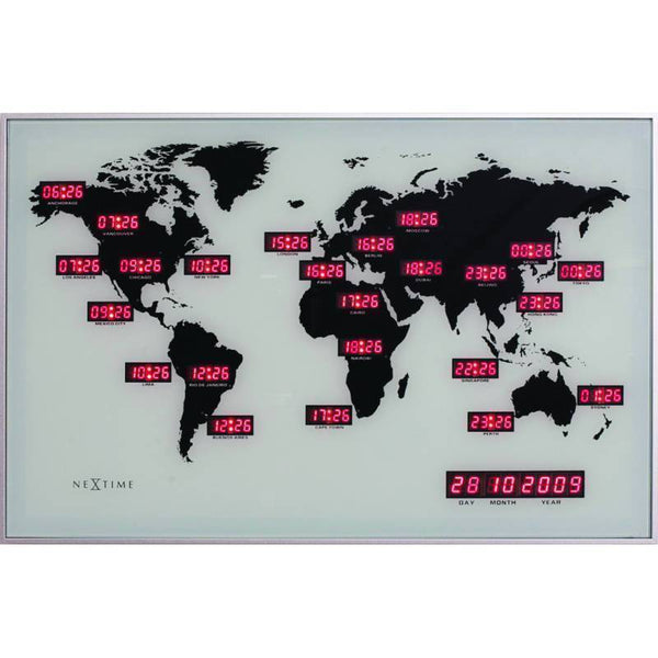 World Time Digit väggklocka med världskarta-Väggklocka-NeXtime-peaceofhome.se